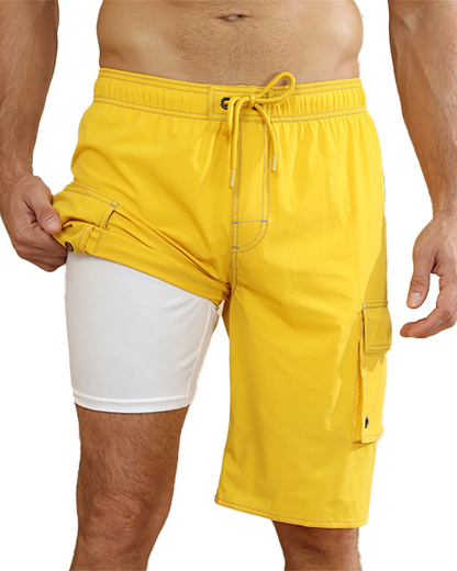 Mowujeit Men's Quick Dry Swim Shorts with Compression Liner,S-4XL