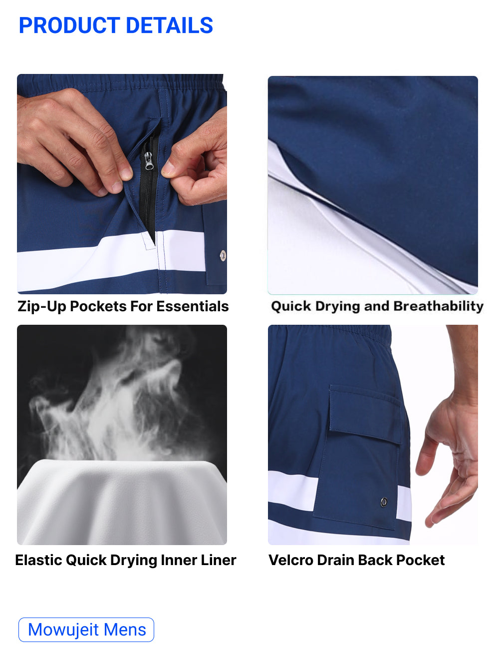 Swim Trunks for Men Beach Shorts with compressionLiner Quick Ory-White stripe