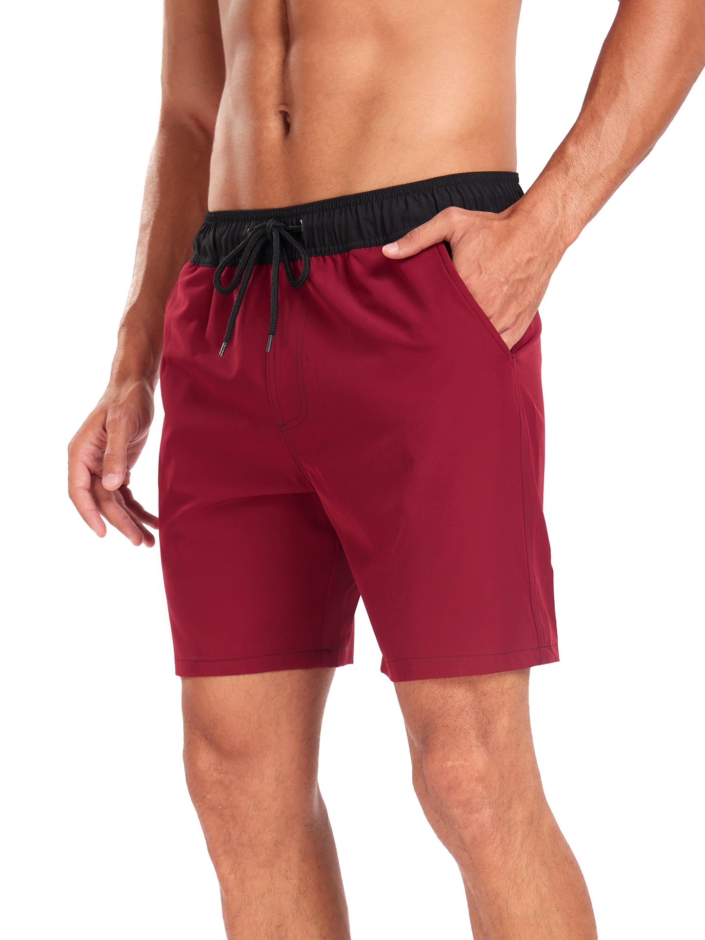 Mens Beach Shorts Quick Dry 4 Way Swim Trunks with Liner Summer Blocked Color