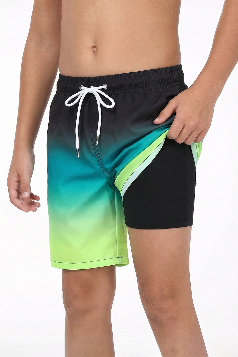 Boys Swim Trunks with Boxer Brief Quick Dry Bathing Suit Compression Liner Swimsuit Swim Shorts 4T-16