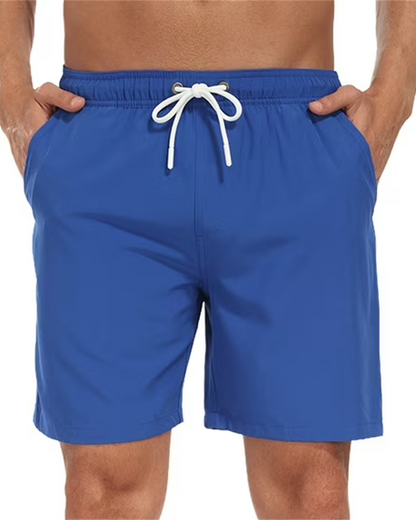 Mowujeit Mens Quick Dry Solid Swim Trunks with Mesh Liner Summer Beach Shorts Size S-4XL