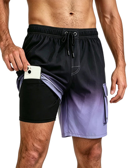 Mowujeit Mens Swim Trunks with Compression Liner Quick Dry Swimwear Swim Shorts