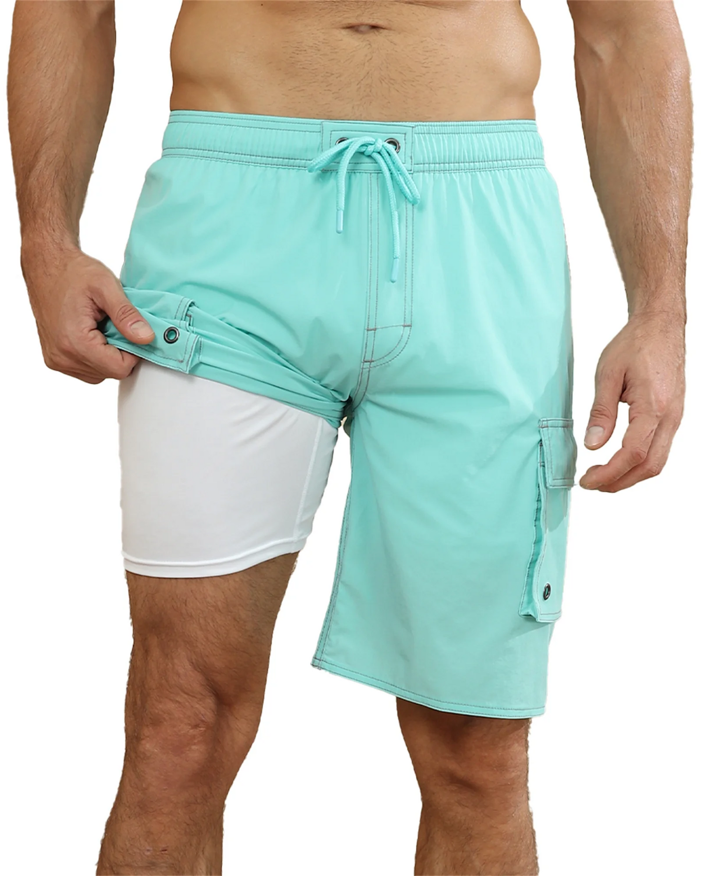 Mowujeit Men's Quick Dry Swim Shorts with Compression Liner,S-4XL