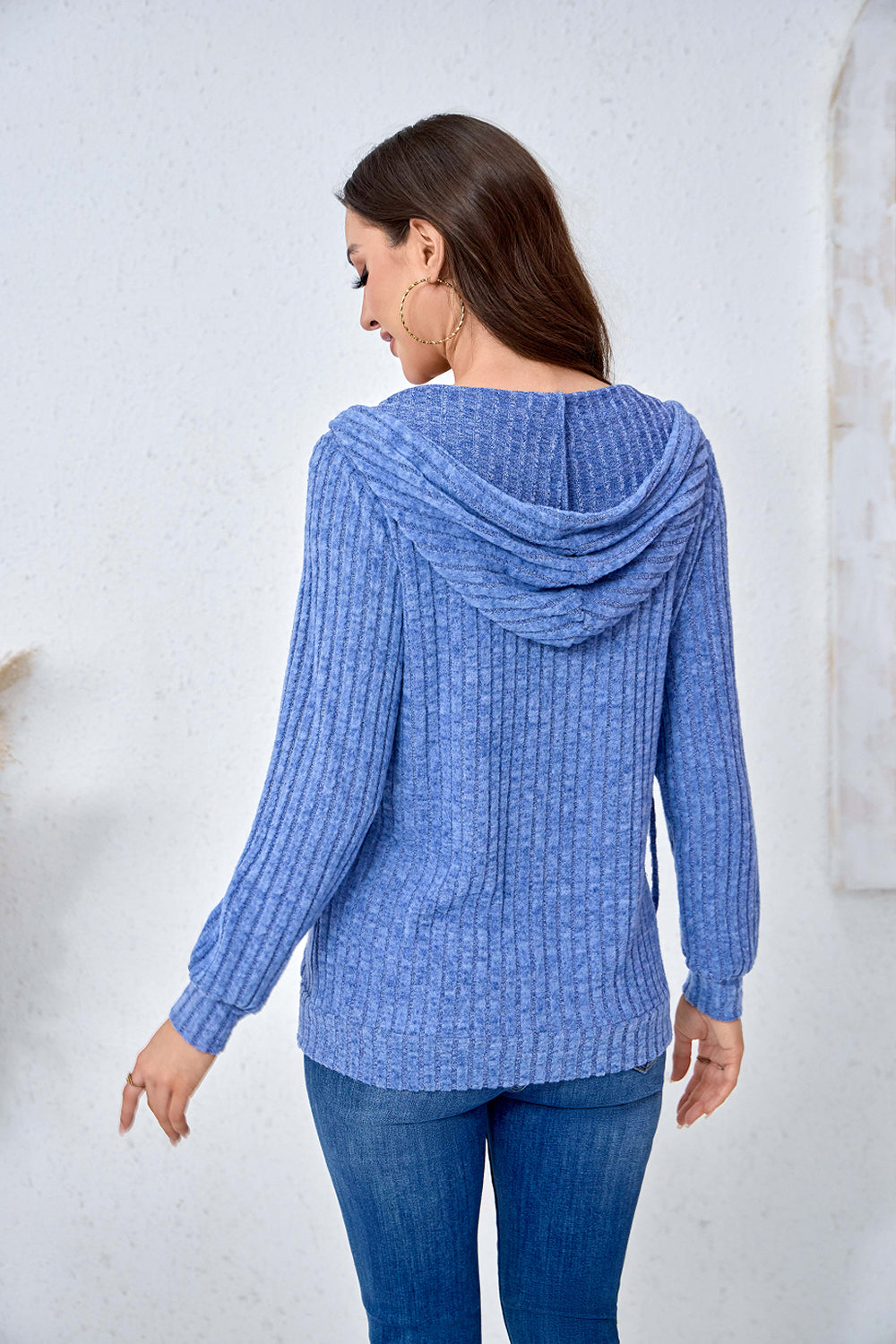 Hoodies for Woman Long Sleeve Drawstring Button V Neck Pullover Sweatshirt Hooded Tops Super Soft