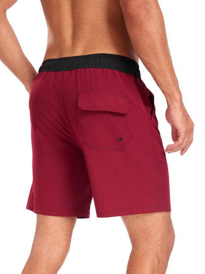 Mens Beach Shorts Quick Dry 4 Way Swim Trunks with Liner Summer Blocked Color