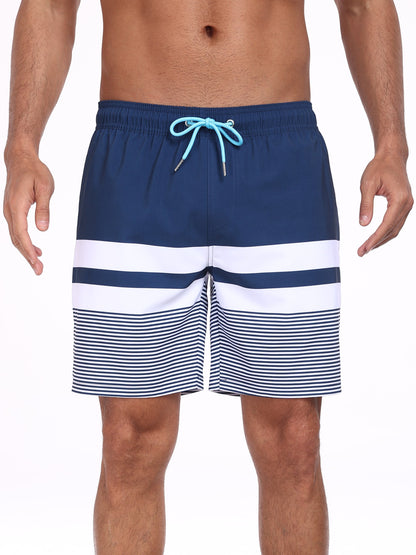 Swim Trunks for Men Beach Shorts with compressionLiner Quick Ory-White stripe