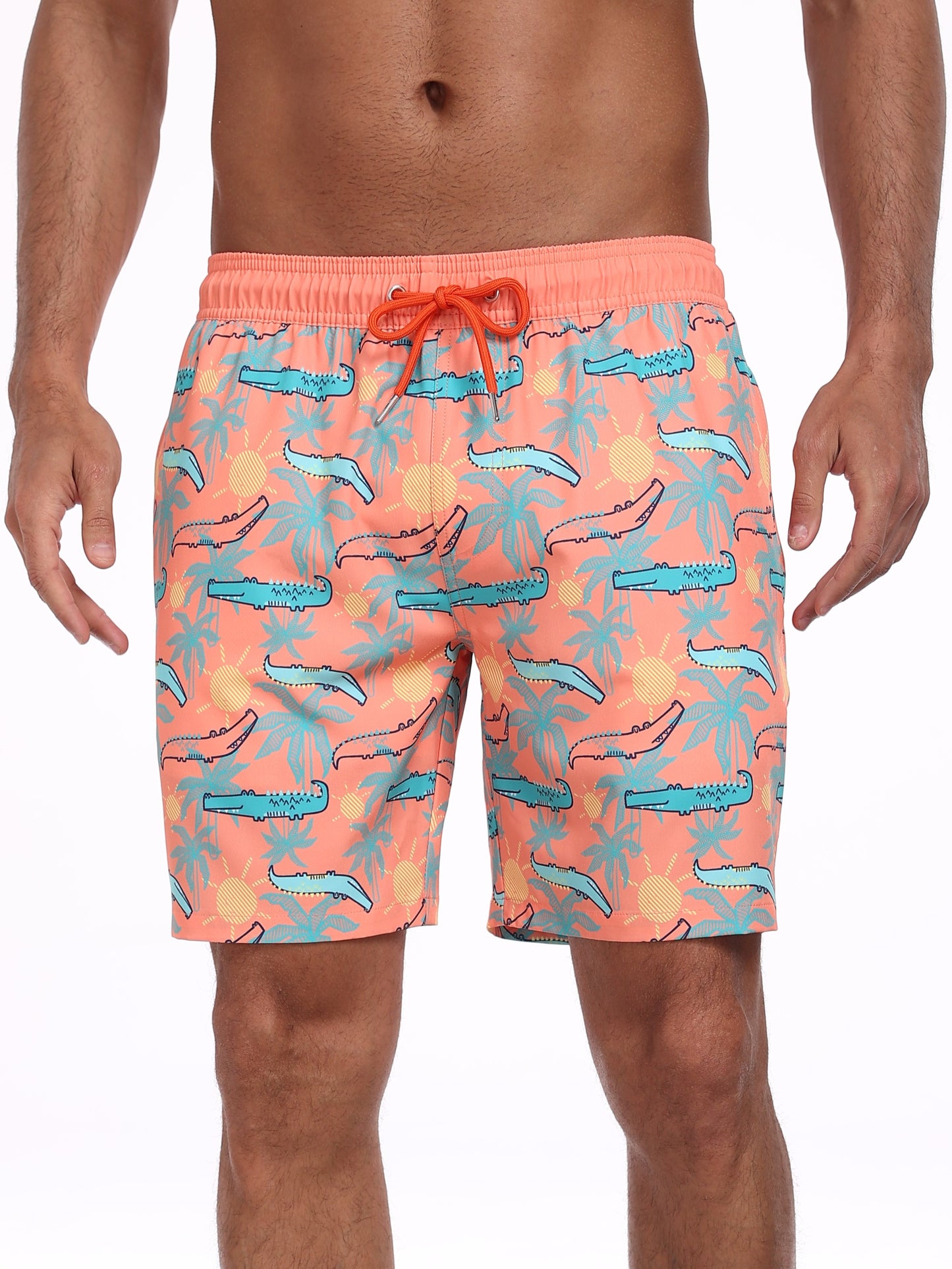 Swim Trunks for Men Beach Shorts with compressionLiner Quick Ory-White stripe