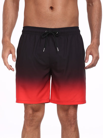Swim Trunks for Men Beach Shorts with compressionLiner Quick Ory-White stripe