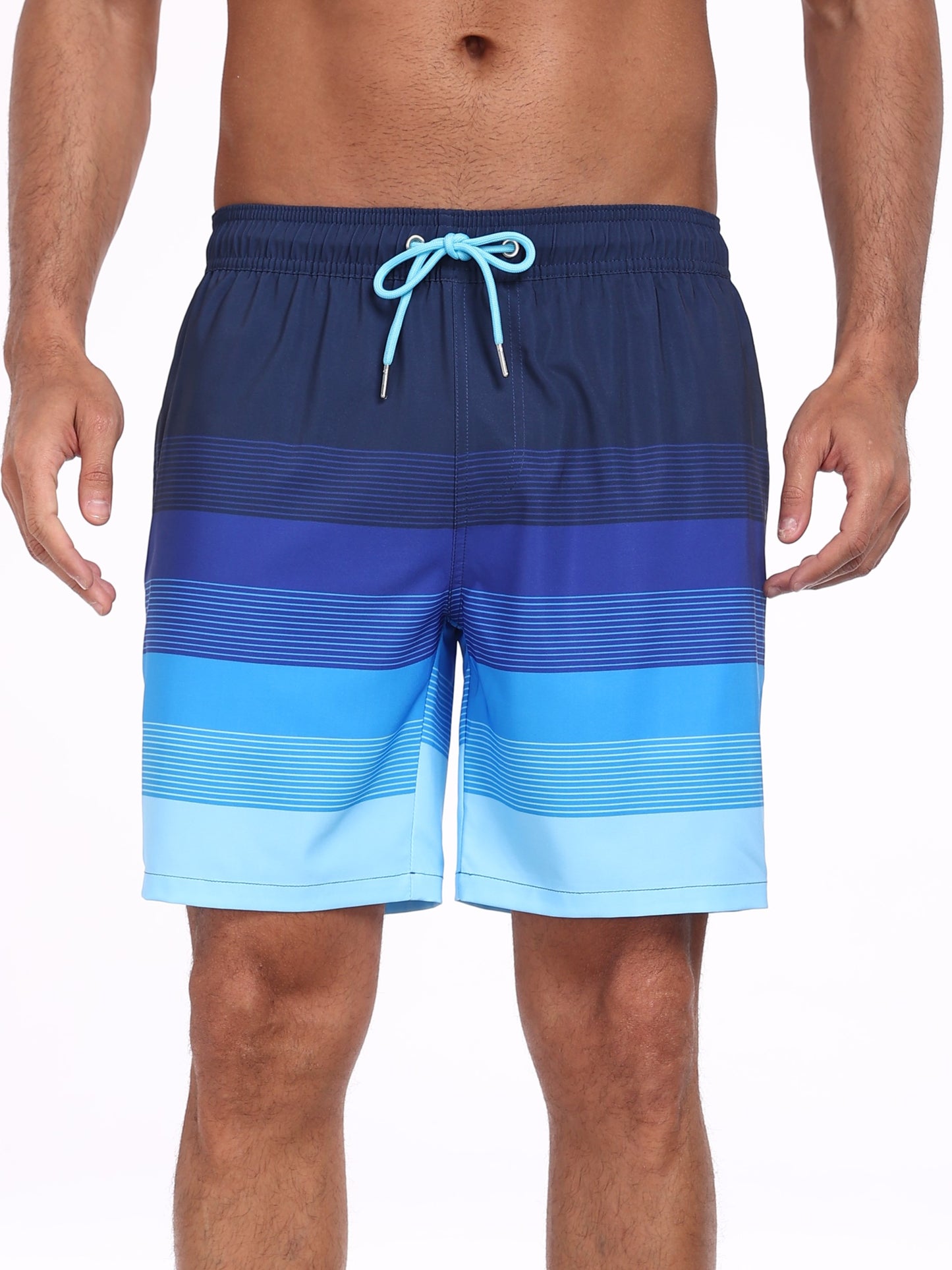 Swim Trunks for Men Beach Shorts with compressionLiner Quick Ory-White stripe