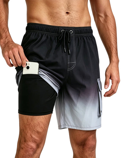 Mowujeit Mens Swim Trunks with Compression Liner Quick Dry Swimwear Swim Shorts