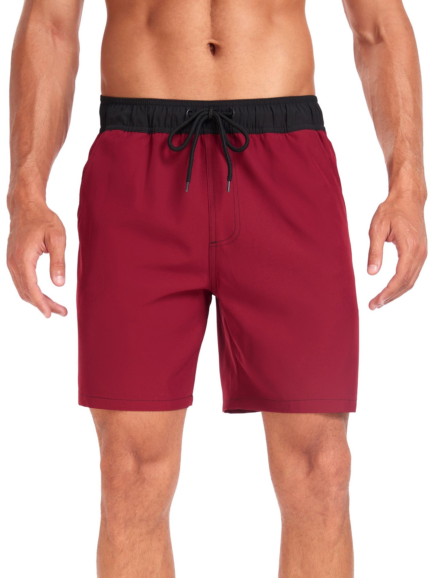 Mens Beach Shorts Quick Dry 4 Way Swim Trunks with Liner Summer Blocked Color