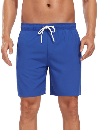 Mens Beach Shorts Quick Dry 4 Way Swim Trunks with Liner Summer Blocked Color