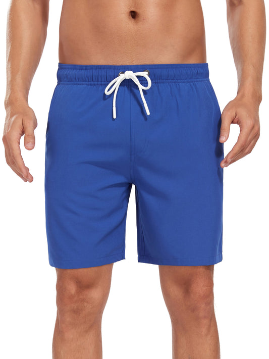 Mens Beach Shorts Quick Dry 4 Way Swim Trunks with Liner Summer Blocked Color