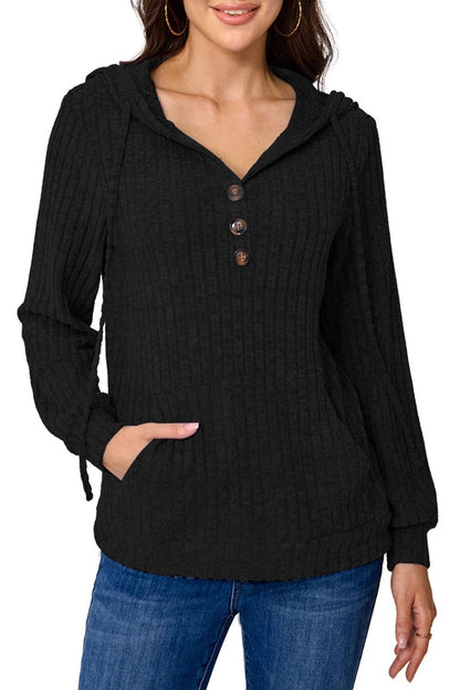 Hoodies for Woman Long Sleeve Drawstring Button V Neck Pullover Sweatshirt Hooded Tops Super Soft