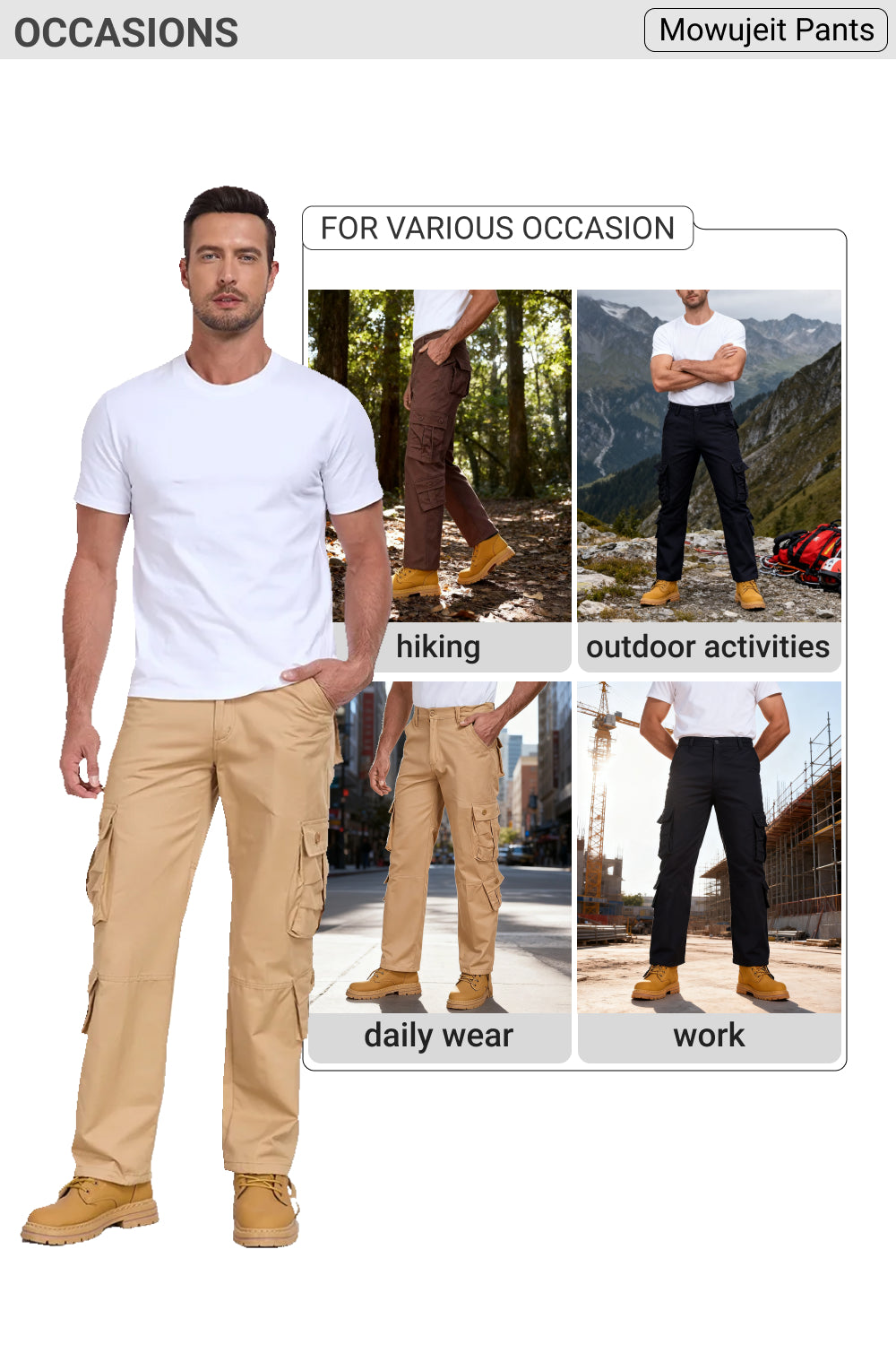 Mens Cargo Pants Mowujeit Casual Work Hiking Loose Workwear Resisting Pant for Men