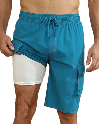 Mowujeit Men's Quick Dry Swim Shorts with Compression Liner,S-4XL
