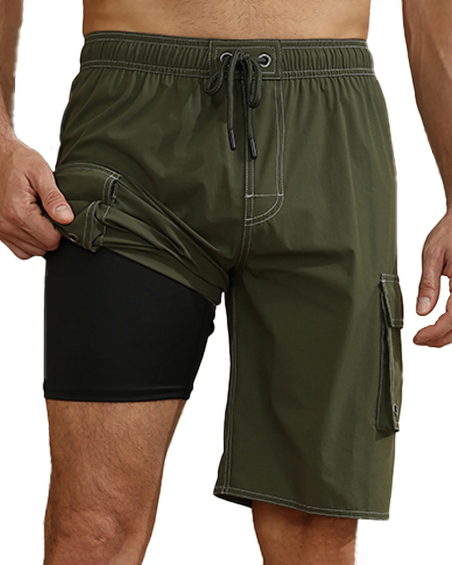 Mowujeit Men's Quick Dry Swim Shorts with Compression Liner,S-4XL