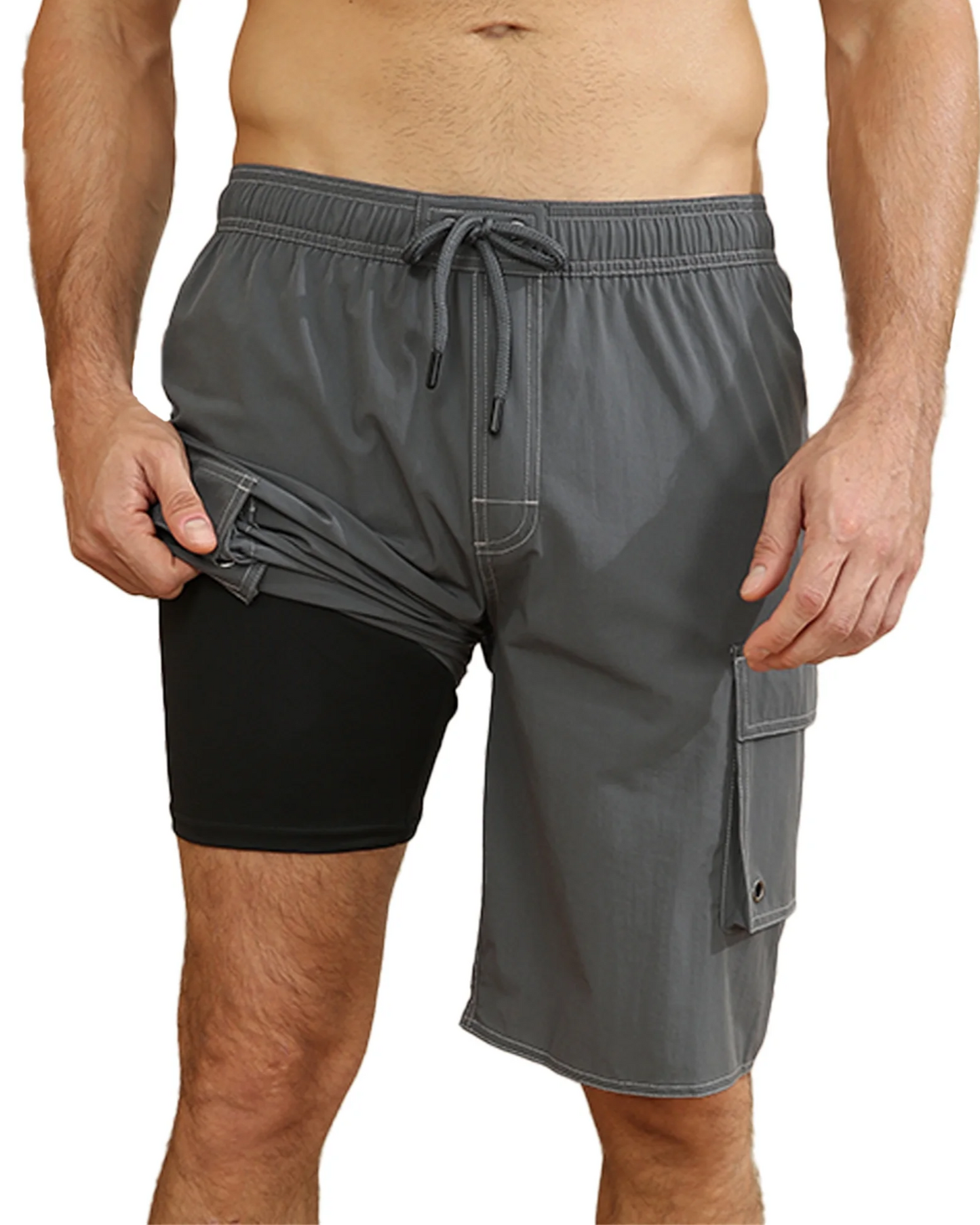Mowujeit Men's Quick Dry Swim Shorts with Compression Liner,S-4XL