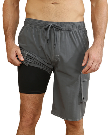 Mowujeit Men's Quick Dry Swim Shorts with Compression Liner,S-4XL